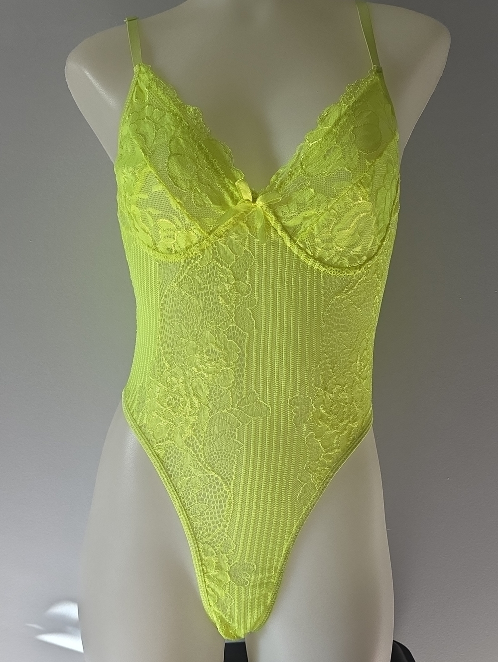Public Desire Neon Yellow Lace Bodysuit Small